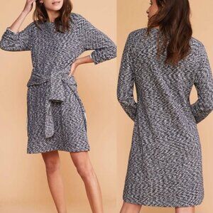 LOU GREY Marlknit Dress Navy Blue White Shift Sweaterdress Sweater Dress Medium